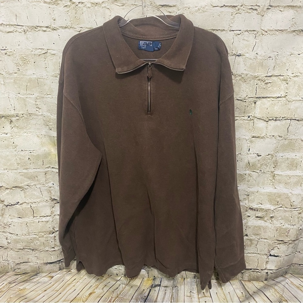Polo Ralph Lauren Brown Green Pony Cotton 1/4 Zip‎ Pullover Sweater